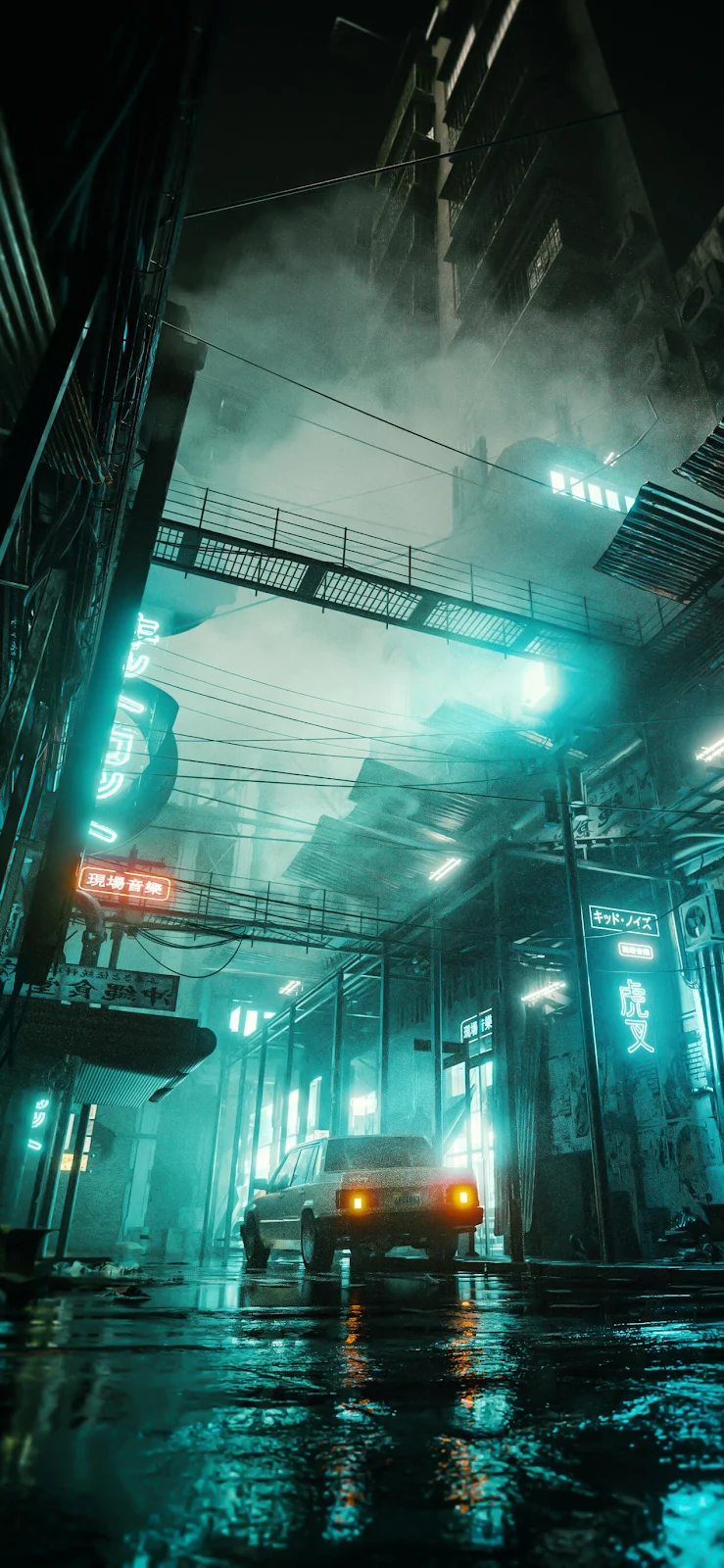 Cyberpunk City Alley With Car - Cyberpunk Digital Art Full HD iPhone Wallpaper (1271x2753)