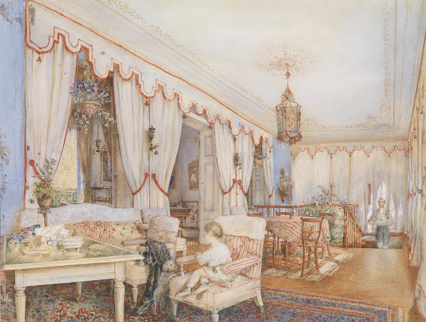 Interieur mit Hund und Kind 1840