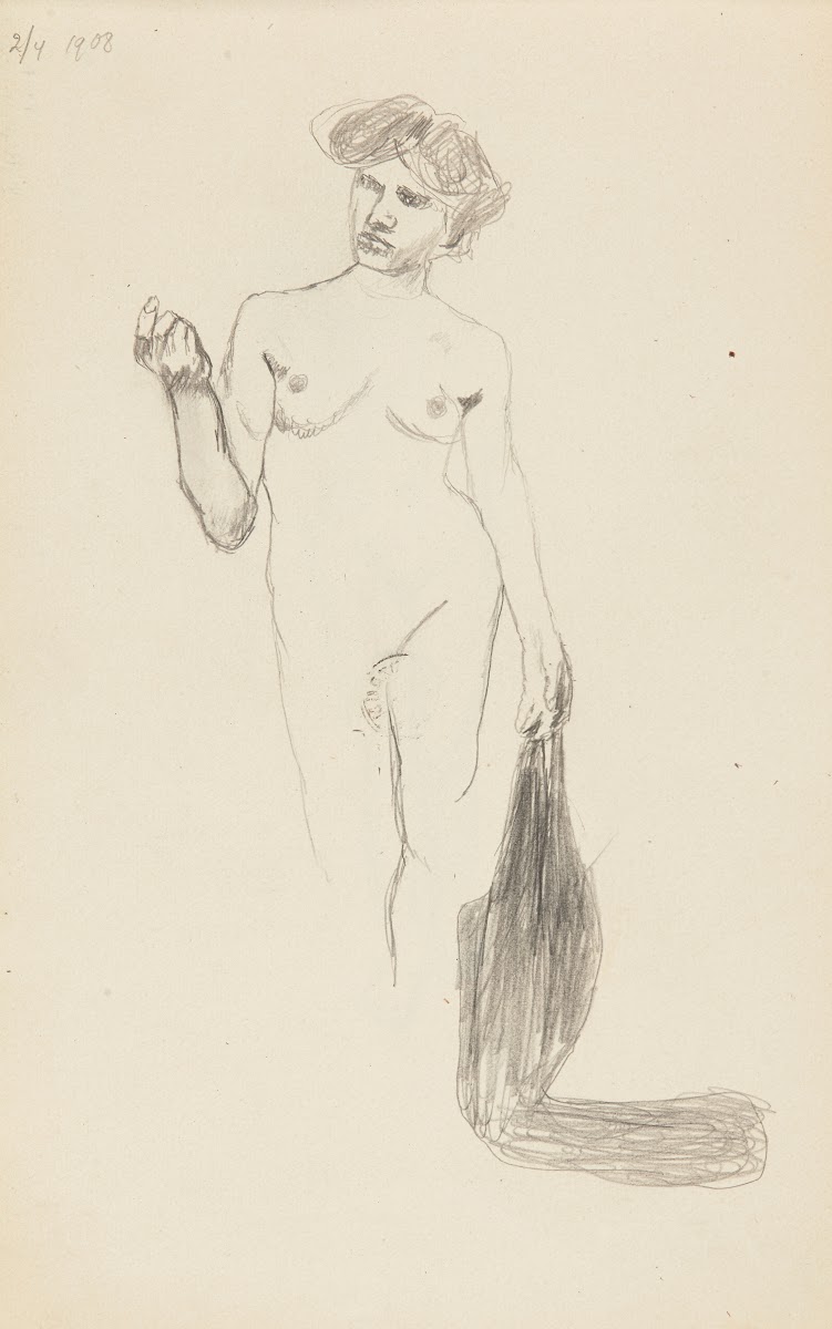 akt stojącej kobiety trzymającej draperię 1908