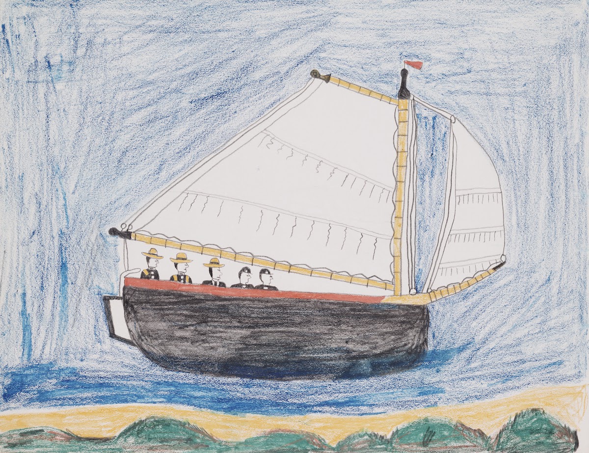 Sailing vessel or ship with cavalry 1876