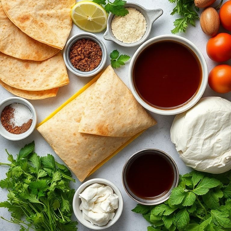 Ingredients for Easy French Dip Roll Ups with Crispy Tortillas and Au Jus – Quick & Flavorful Dinner