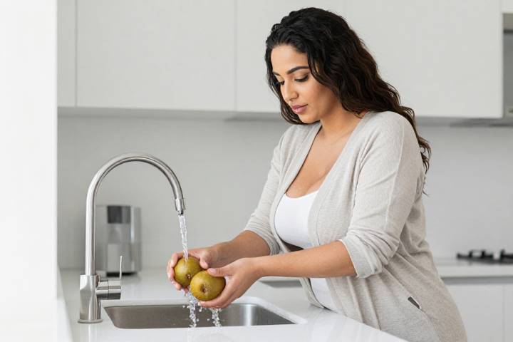 غسل فاكهة الكيوي بالماء