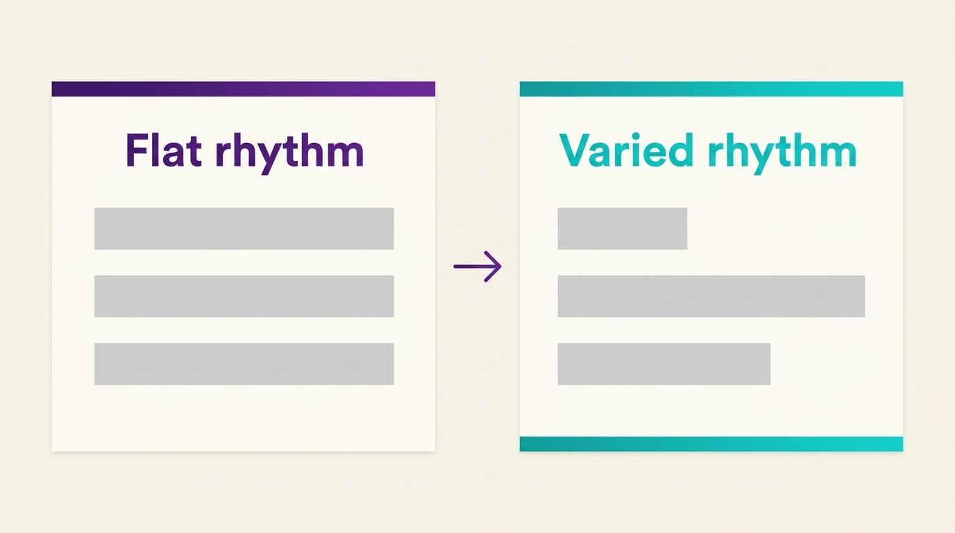 Flat rhythm compared with varied rhythm in a paragraph