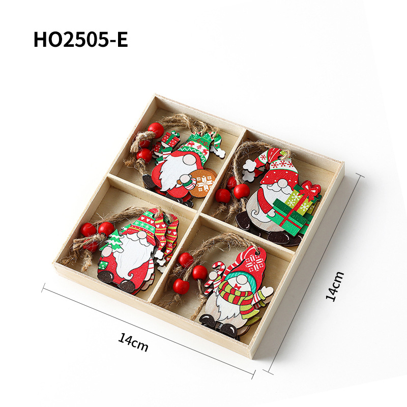 Christmas Wooden Ornament Set, 4-piece box with gnome motifs