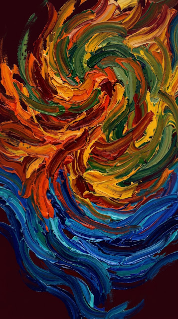 Post-Impressionist Abstract Swirling Patterns on Maroon - Free mobile Wallpaper