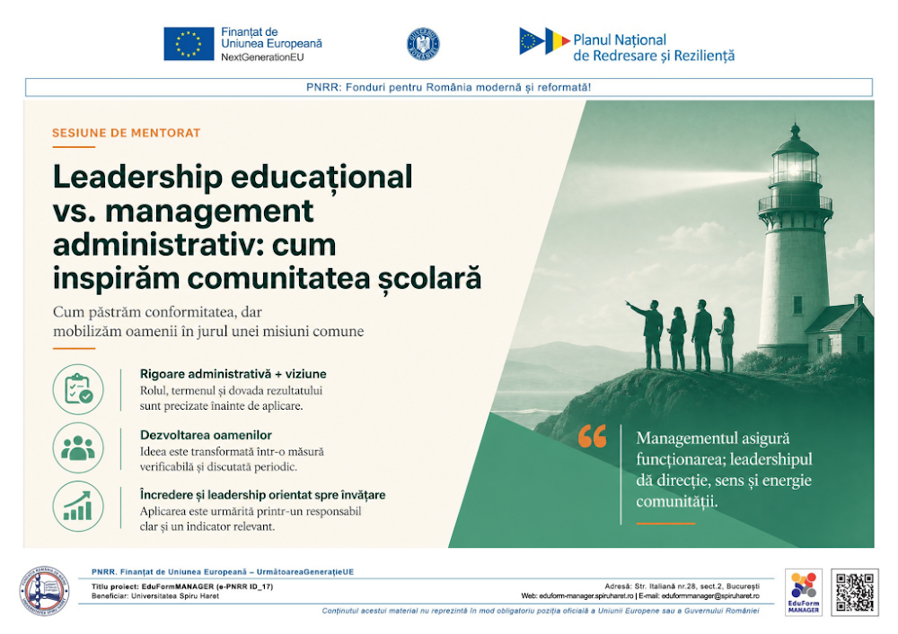 Coperta ghidului Leadership educațional vs. management administrativ - cum inspirăm comunitatea școlară