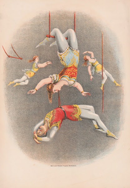 Male and female trapeze performers 1875