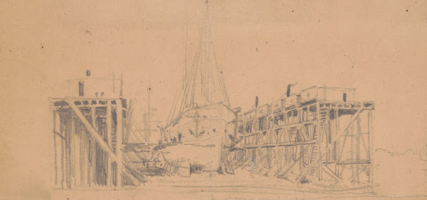 Ship in dry dock probably Navy Yard 1840 1860