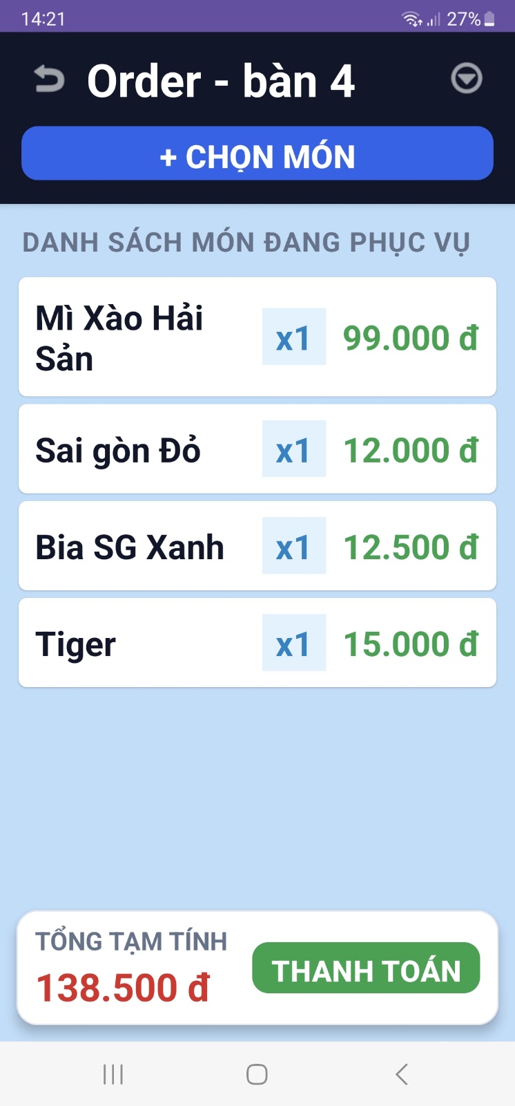 Order chi tiết bàn