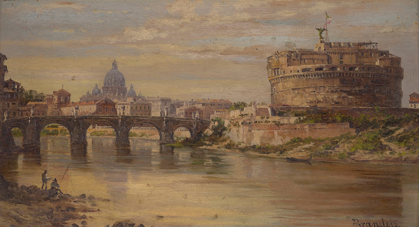 A View Of The Tiber With Castel Sant Angelo And St Peters