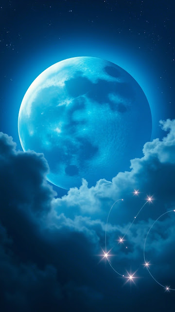 Mystical Blue Moon Night Sky Constellation Art - Free mobile Wallpaper