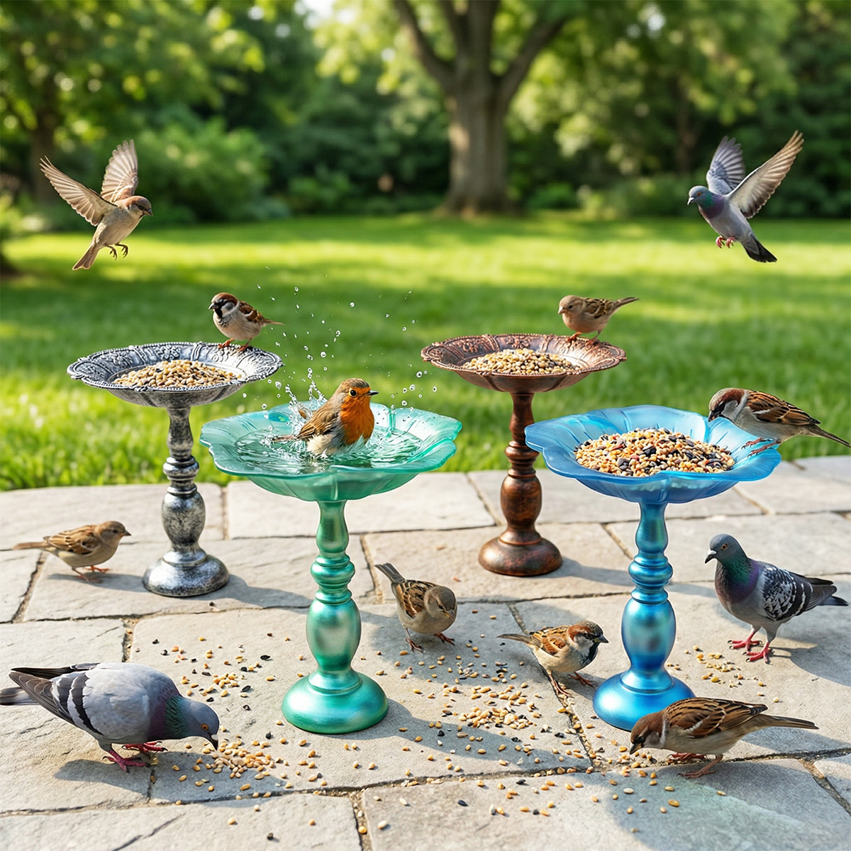 Hanging bird feeding station, house design, iron