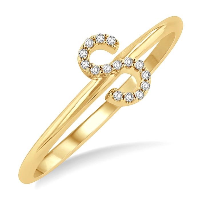 Block 'S' Initial Diamond Ring 365D9DHTSWG-S – 10 Kt Yellow Gold, 4