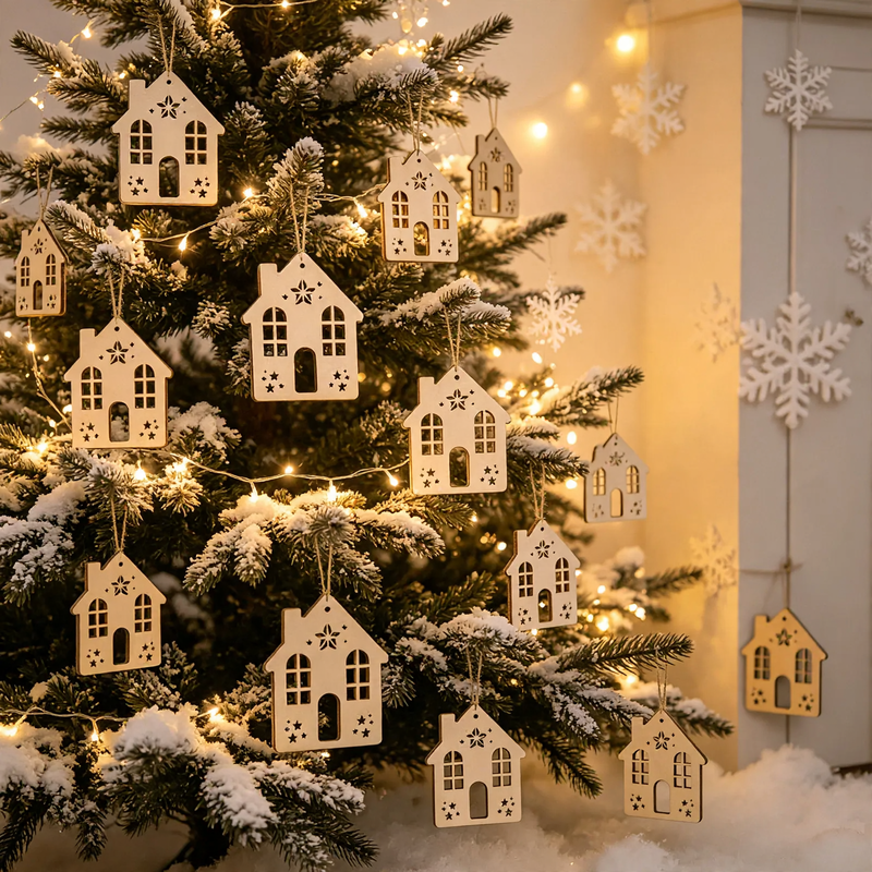 Unbehandeltes Holz-Hängeschild für Weihnachtsdekoration