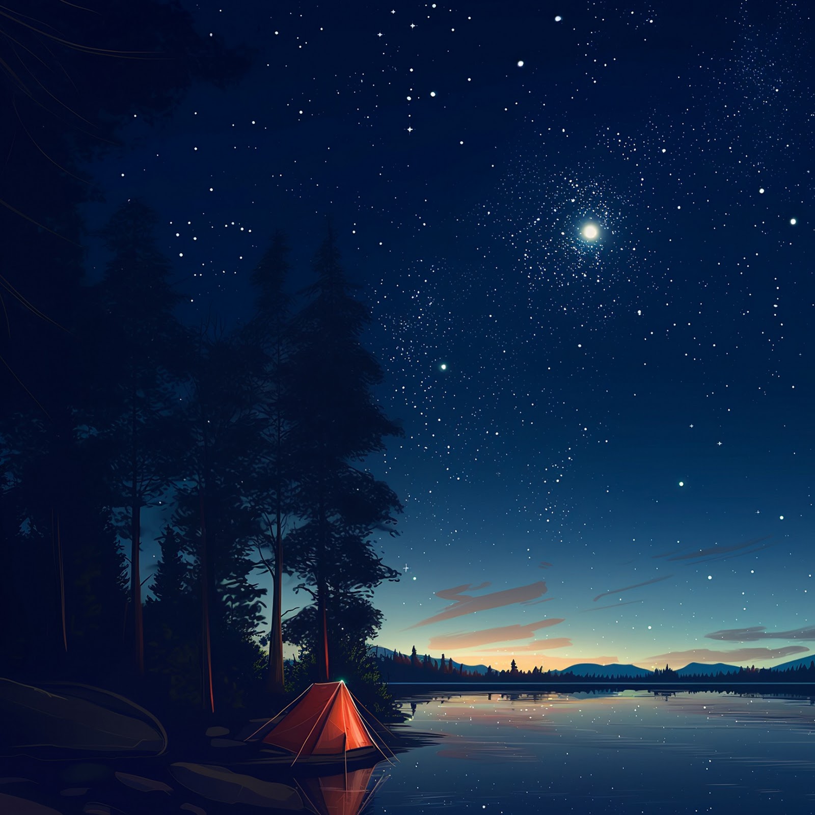 Download Nightscape, Camping, Lake, Stars Full HD iPhone
