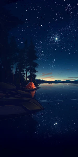 Nightscape, Camping, Lake, Stars Full HD iPhone Wallpaper Background