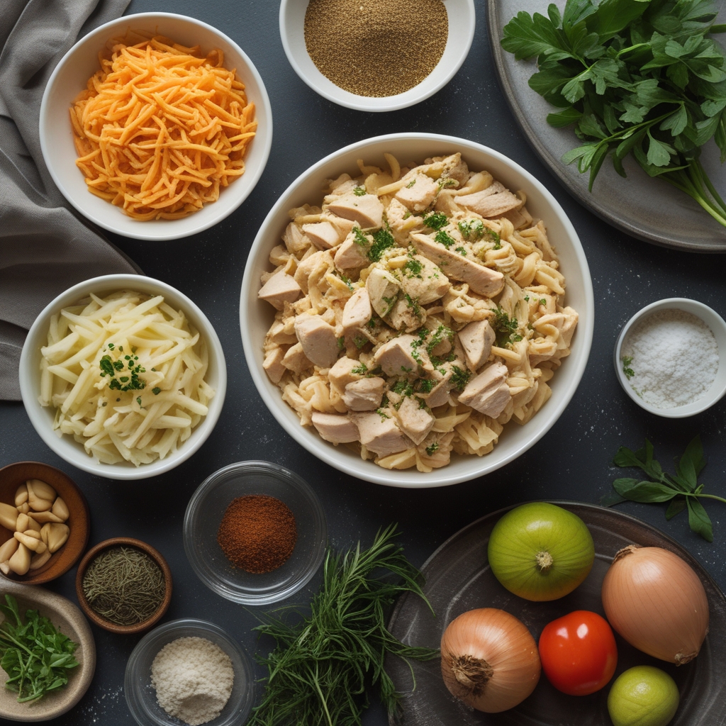 Ingredients for High-Protein Chicken Alfredo Bake for Easy Low-Carb Meal Prep - Quick & Homemade Comfort