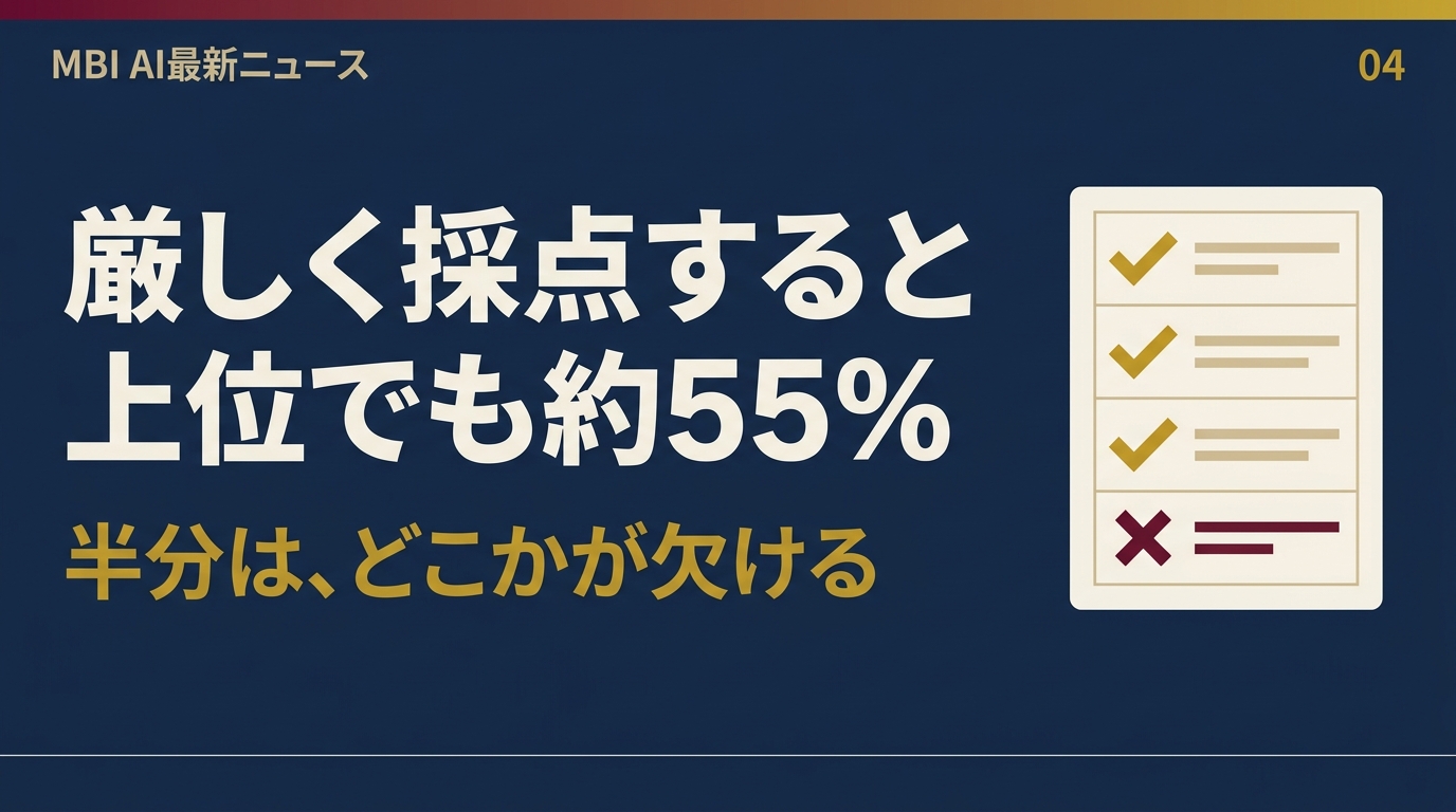 厳しく採点すると上位でも約55%。半分は、どこかが欠ける