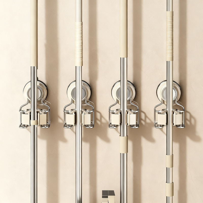 Suction cup wall holder for mop and broom without drilling