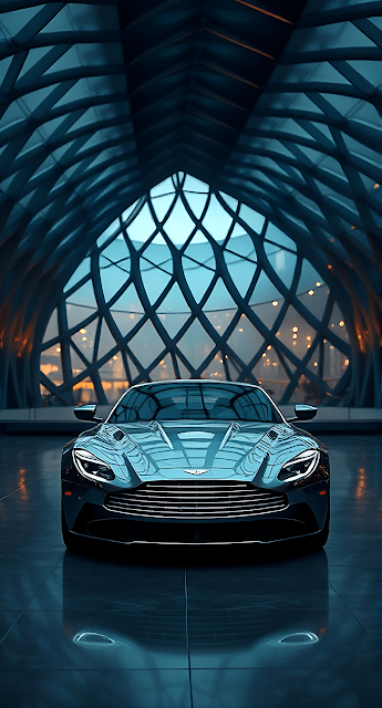Luxury Sports Car in Modern Geometric Atrium - Free mobile Wallpaper