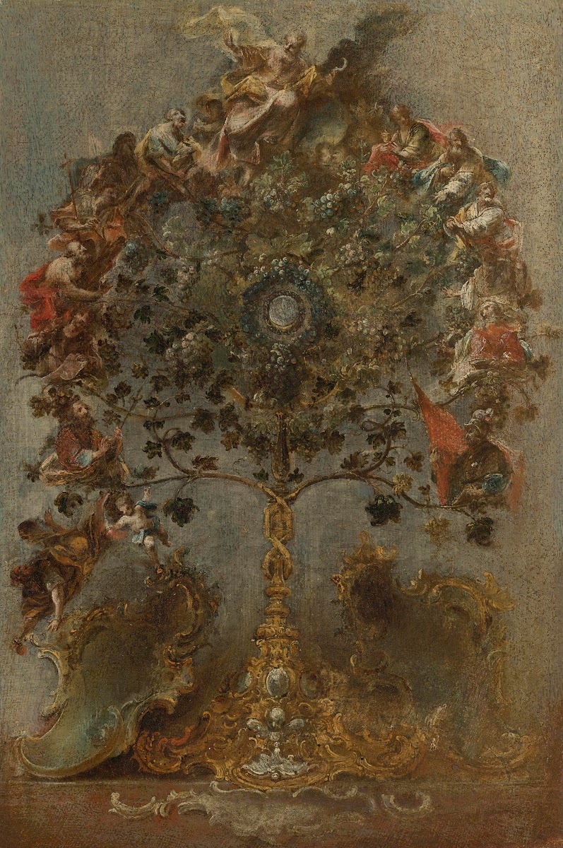 Design For A Monstrance With Grape Vines God The Father And Other Figures