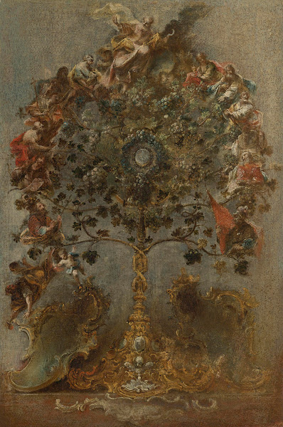 Design For A Monstrance With Grape Vines God The Father And Other Figures