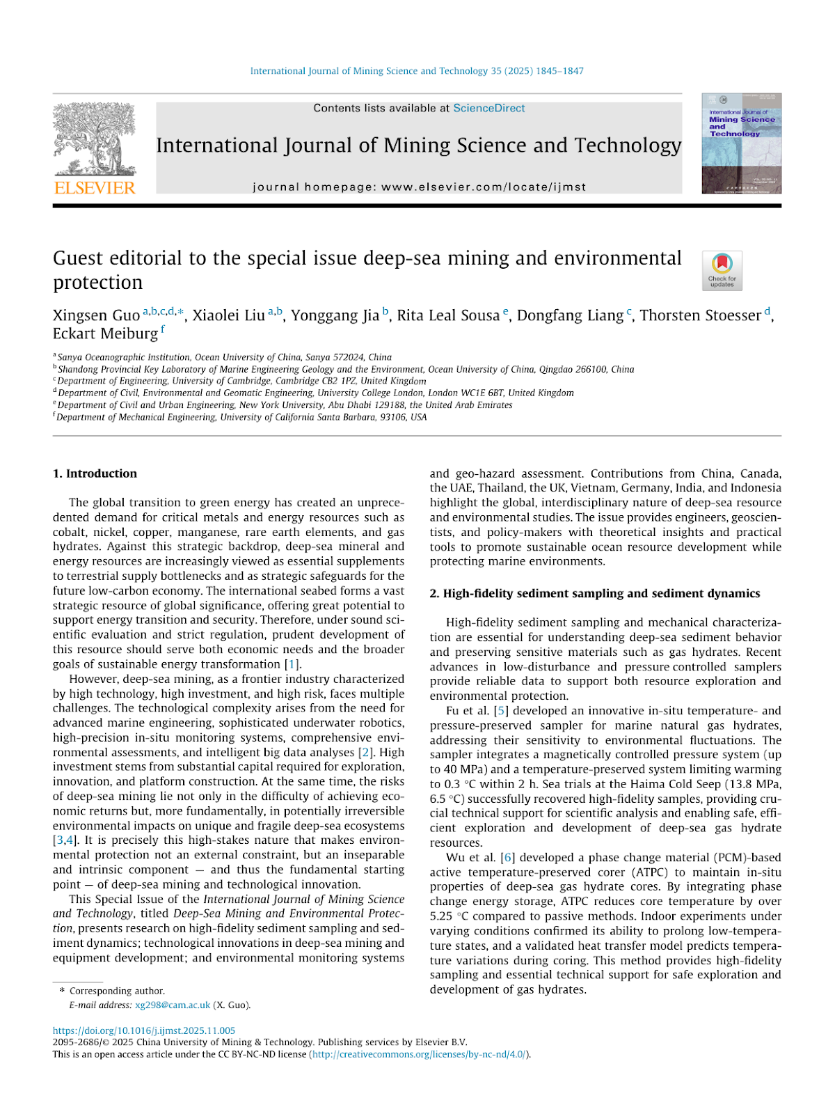 Guest editorial to the special issue deep-sea mining and environmental protection