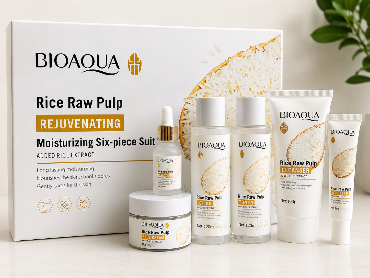 BIOAQUA Rice Raw Pulp Rejuvenating Moisturizing Six-piece Suit