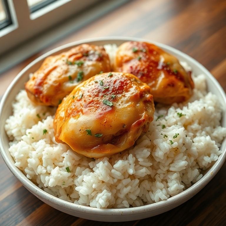 Chicken Thighs with Rice Simple Comfort Meal – Easy Homemade Weeknight Dinner