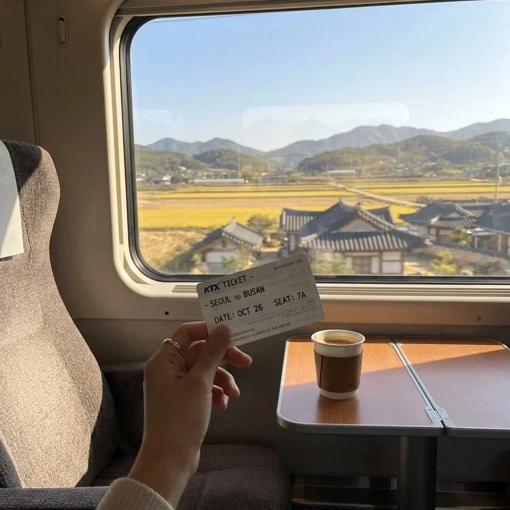 KTX ticket and Korean rural landscape