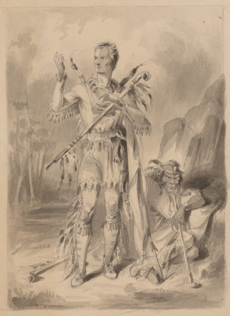 Native American with Caucasian who is wearing Native American attire
