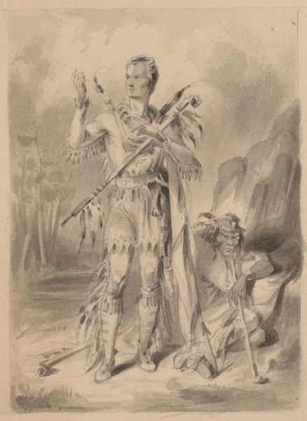 Native American with Caucasian who is wearing Native American attire