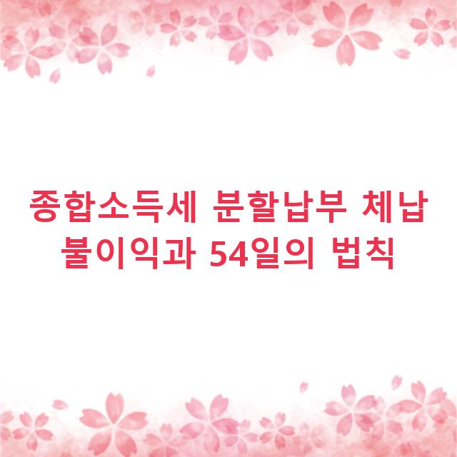 종합소득세 분할납부 체납 불이익과 54일의 법칙