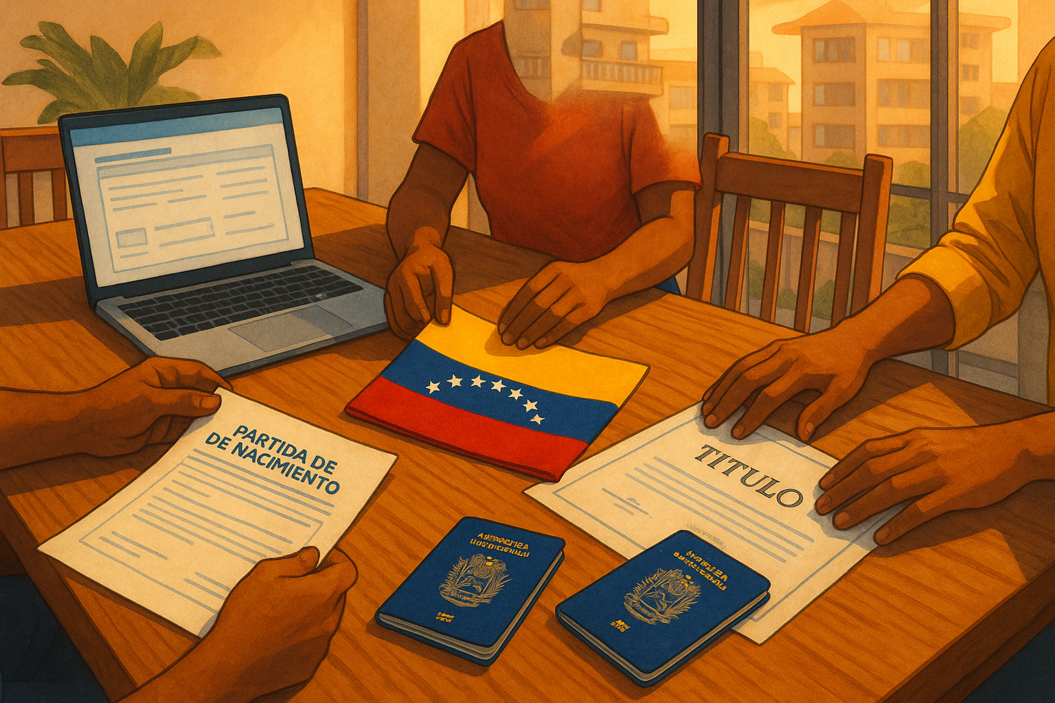 Venezolanos en el exterior organizando documentos y pasaportes para trámites migratorios