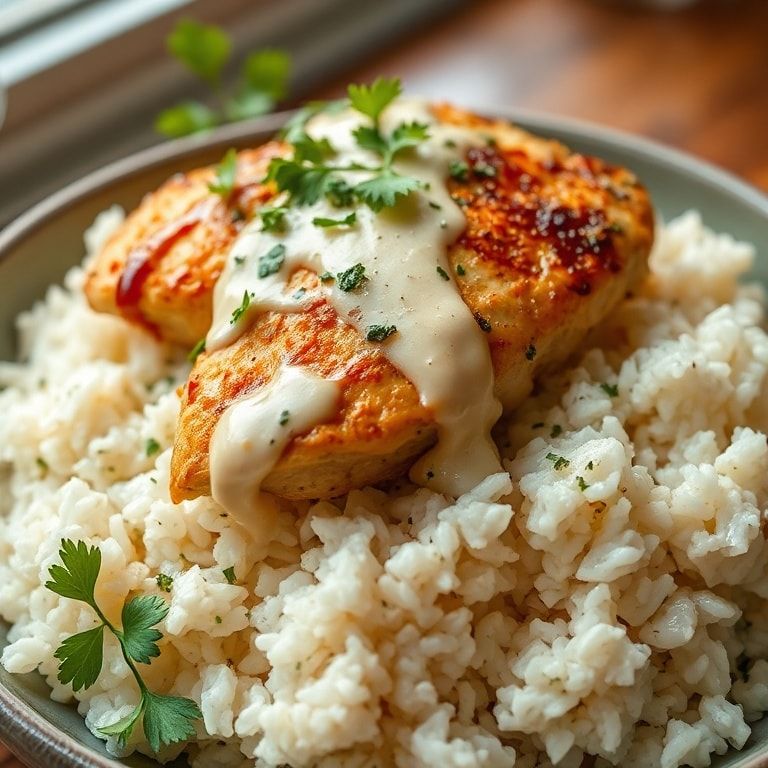 Easy Dump-and-Bake Chicken Tzatziki with Rice Recipe - Quick, Creamy Dinner finished