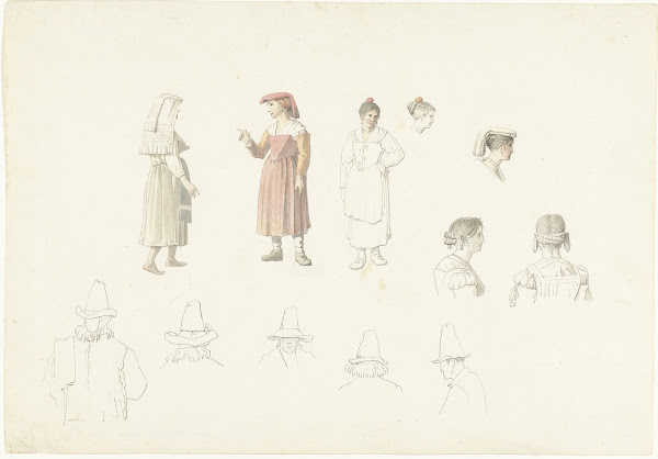 Studieblad met Italiaanse boeren en boerinnen 1787   1847