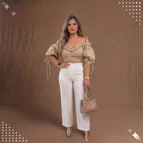 Top con Mangas Abullonadas Nude