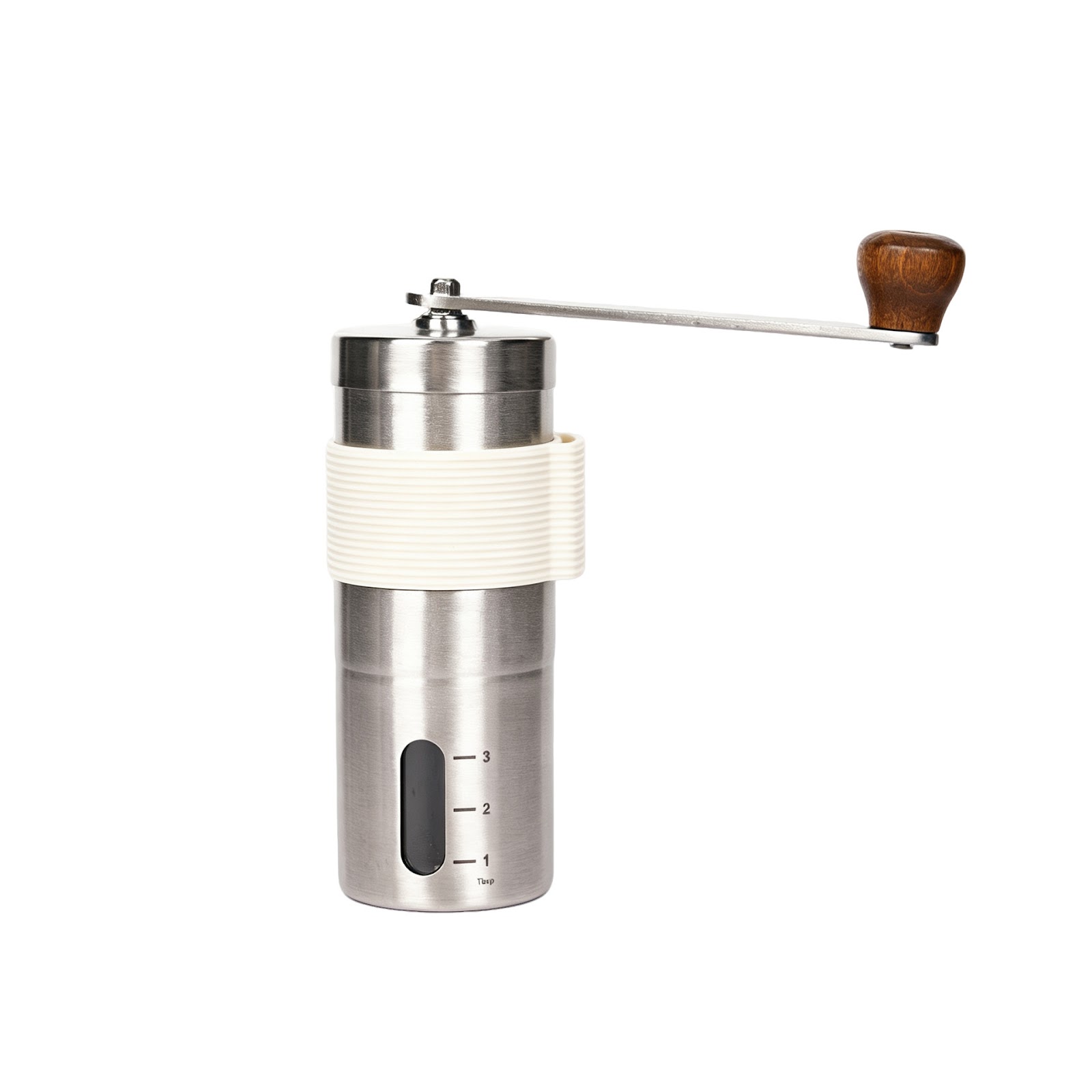 Stainless steel hand coffee grinder with ceramic grinding mechanism