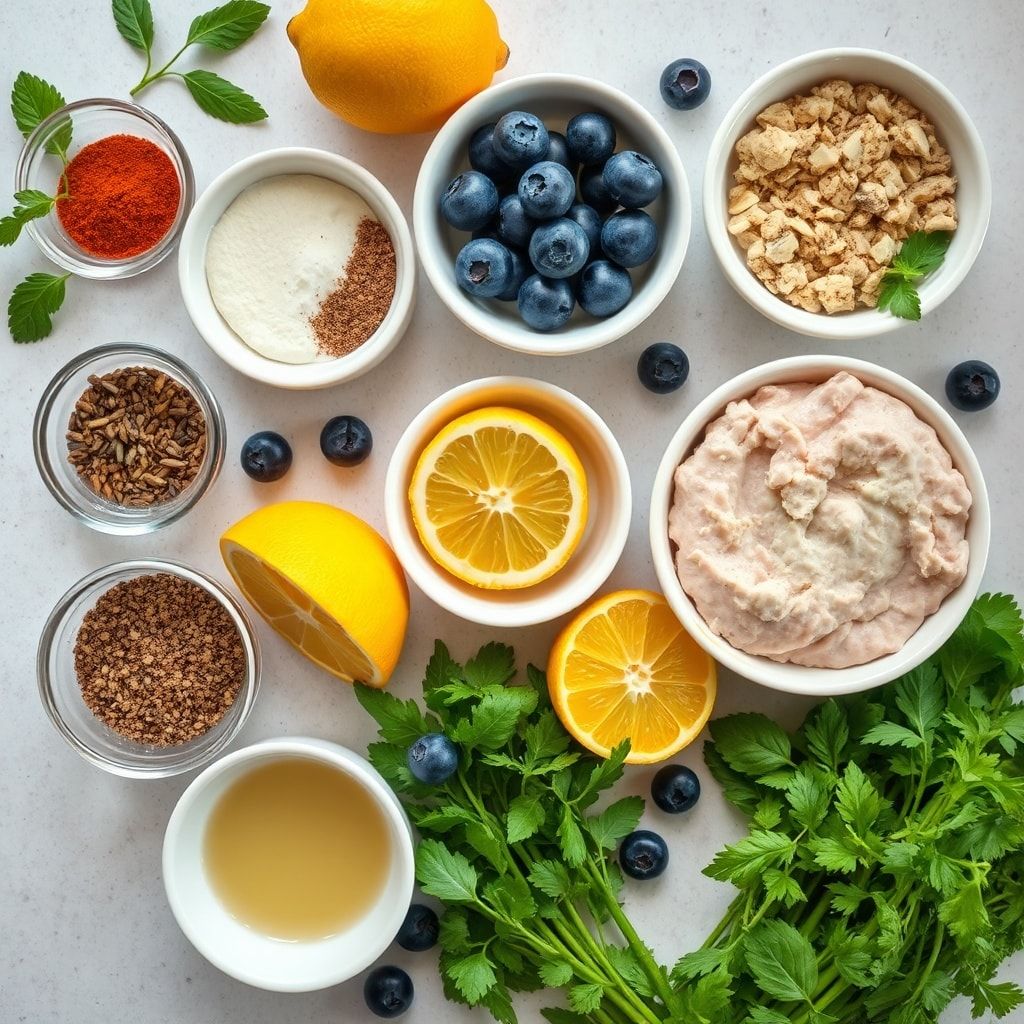 Ingredients for Easy Lemon Blueberry Protein Bites for a Healthy Snack (5-Minute, No-Bake)
