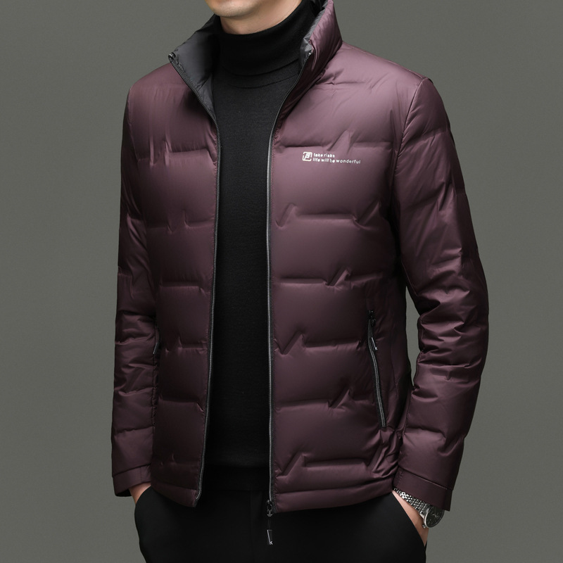 Lightweight men's down jacket with stand-up collar
