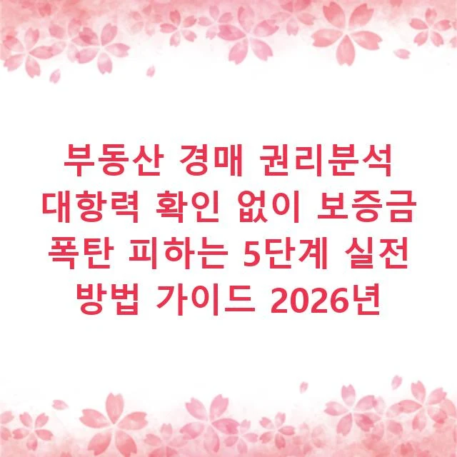 부동산 경매 권리분석 대항력 확인 없이 보증금 폭탄 피하는 5단계 실전 방법 가이드 2026년