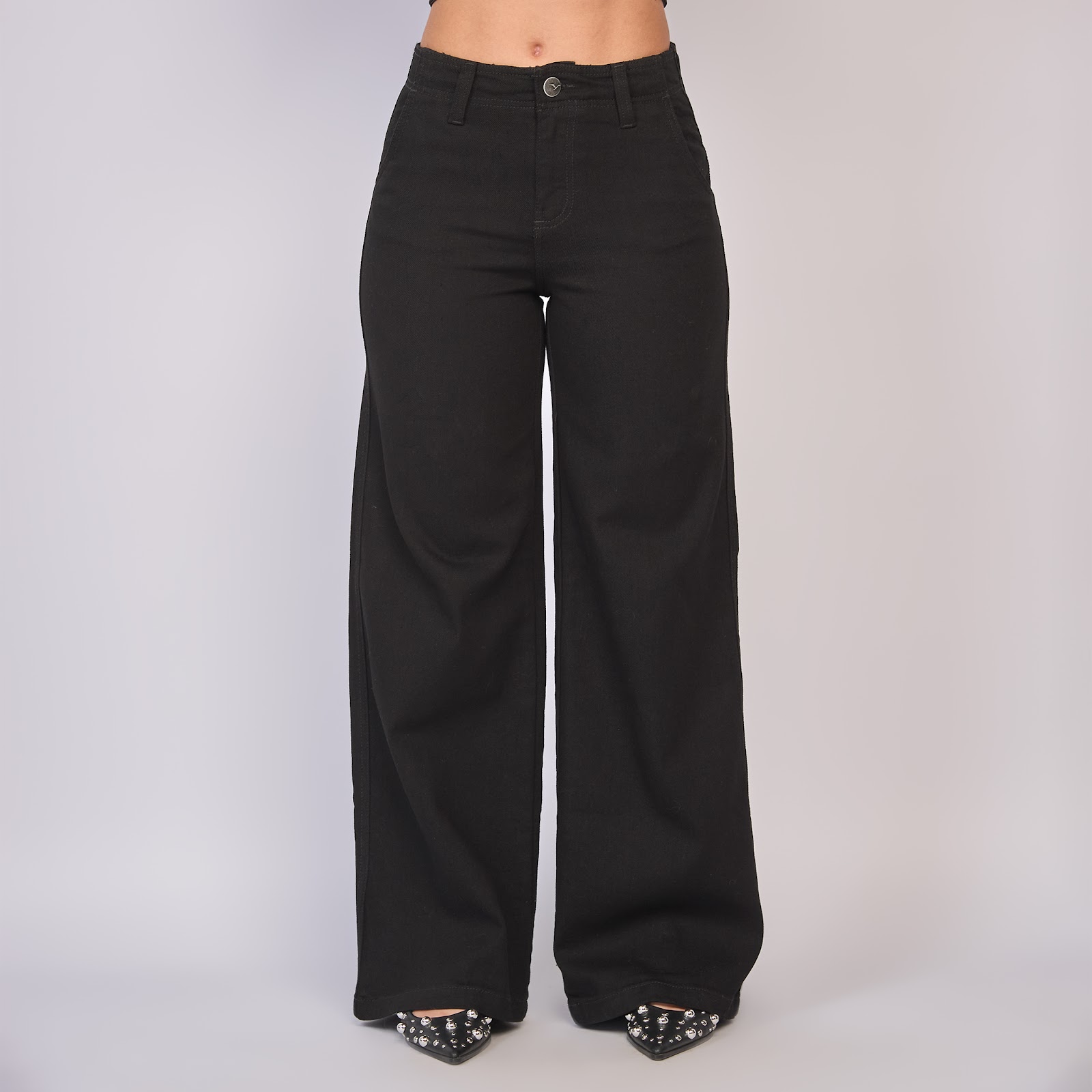 Jean dama wide leg tiro alto licrado, color Negro - Vista 4