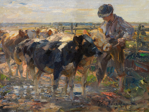 Hirte mit Jungrindern 1900