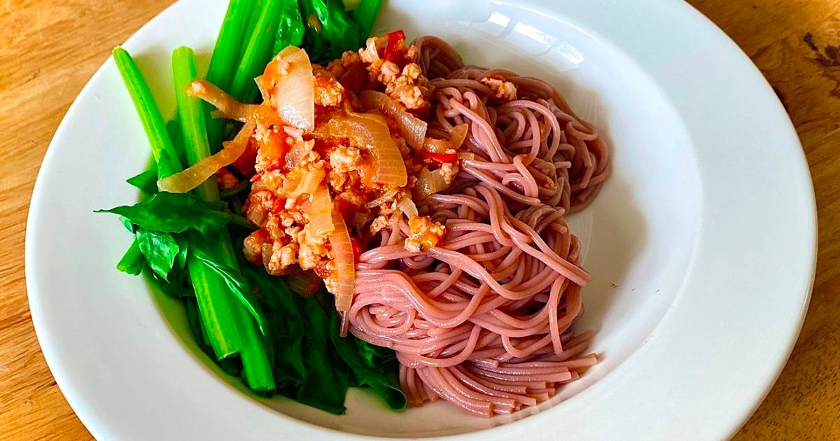Spaghetti bún gạo lức ăn kèm cải bó xôi #EatClean