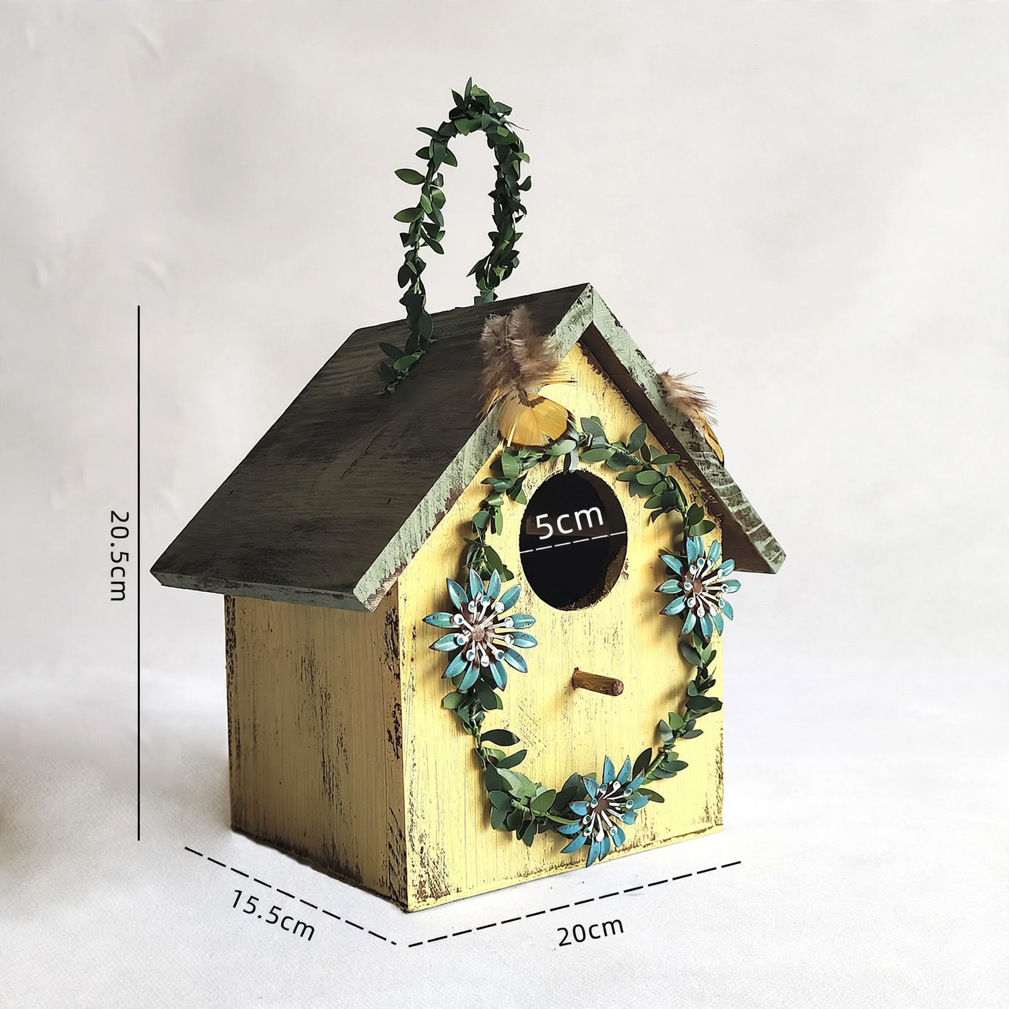 Birdhouse made of pine wood for wall mounting