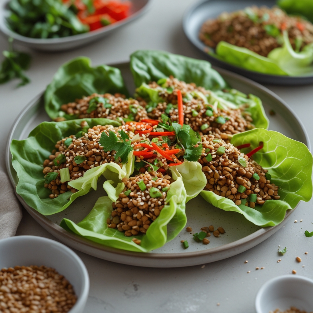 Final Spicy Sesame Lentil Lettuce Wraps with Quick-Pickled Radishes