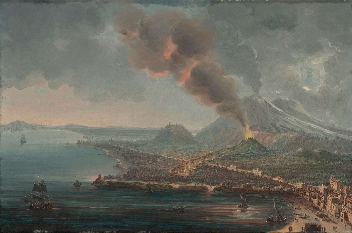 The Torre del Greco with the eruption of Mount Vesuvius beyond