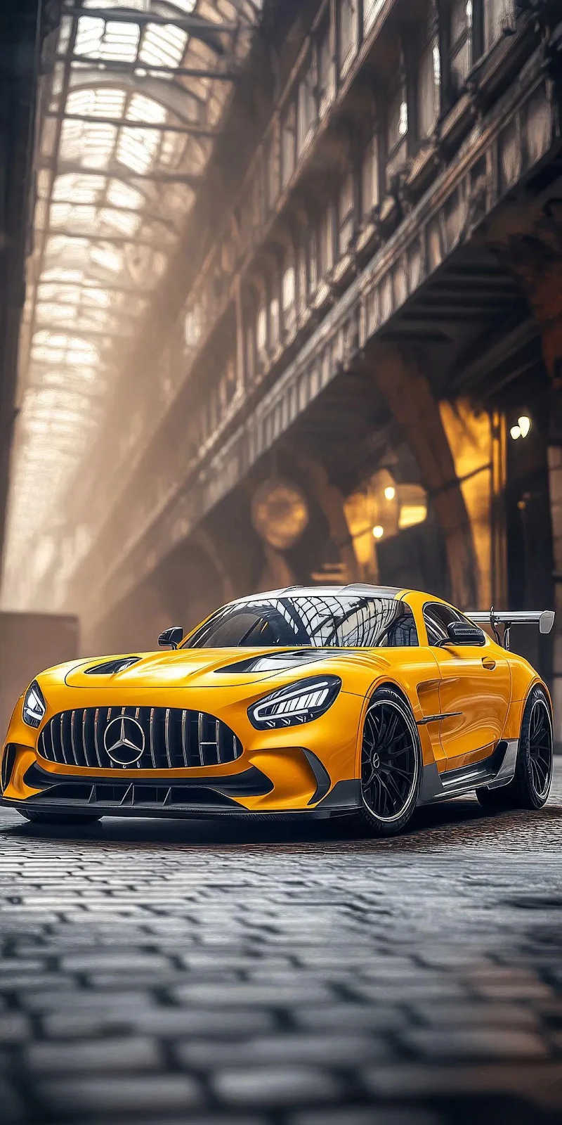 Yellow Mercedes-AMG GT R - Automotive Digital Art Full HD iPhone Wallpaper (1080x2159)