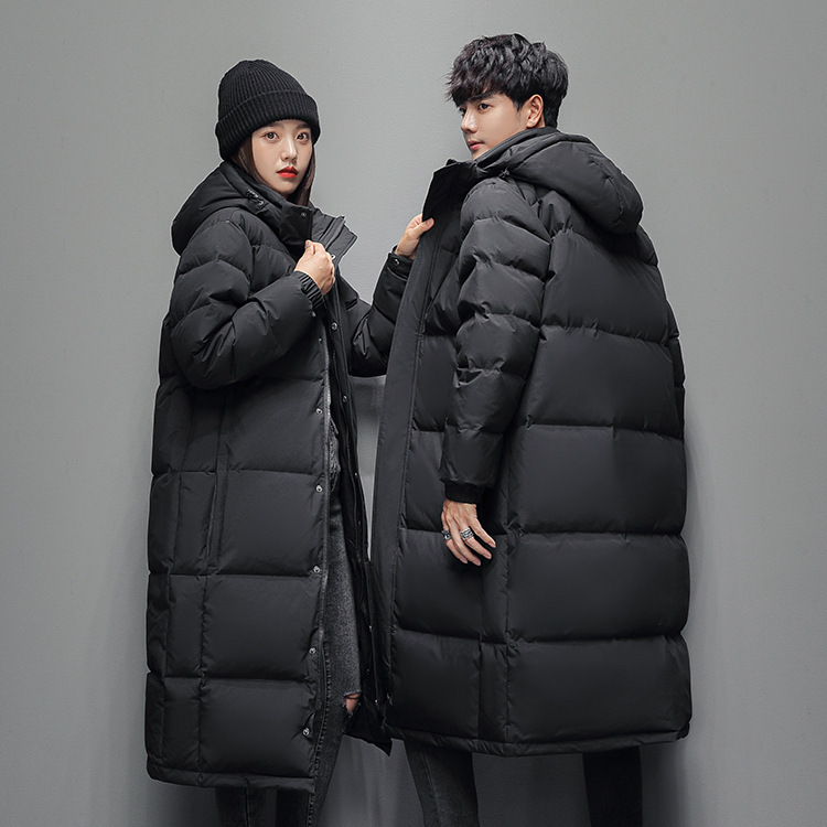 Long unisex down coat, knee-length