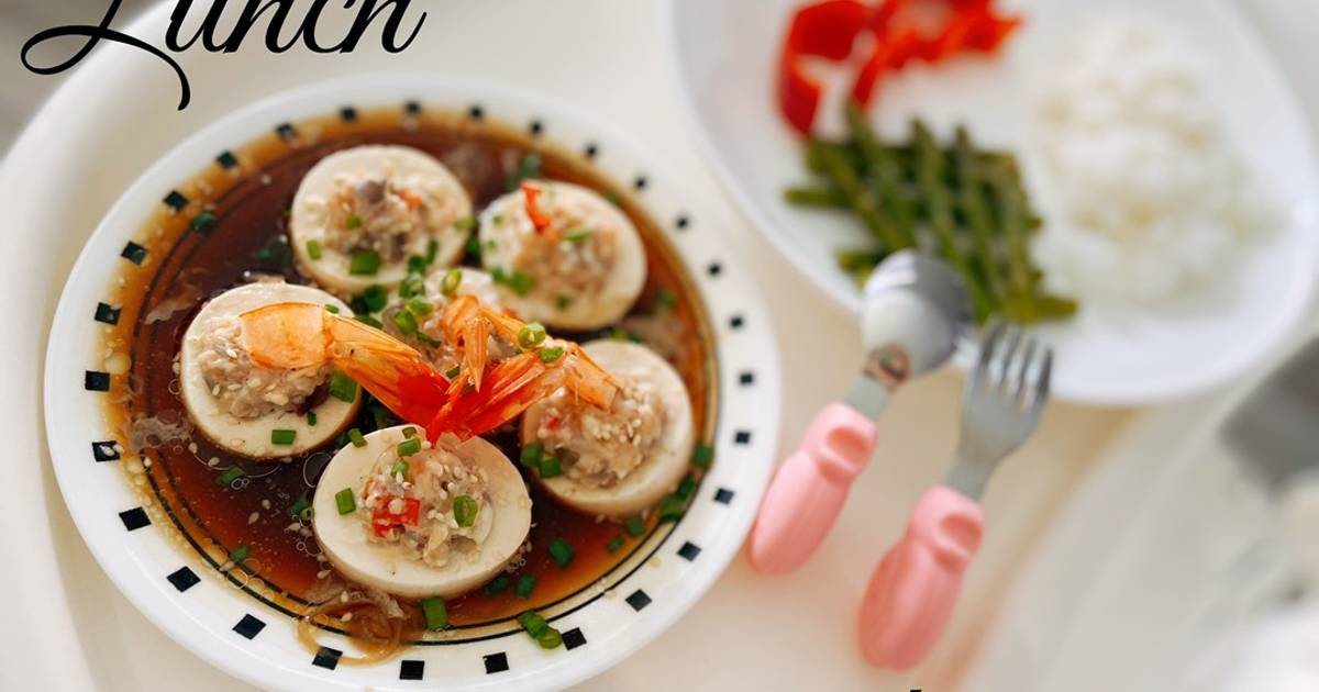 Đậu hũ hấp tôm - ăn dặm